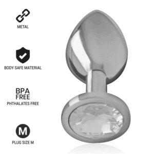 Intense - aluminum metal anal plug with silver crystal size m